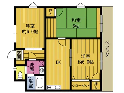ルーミング別府(3DK/3階)の間取り写真