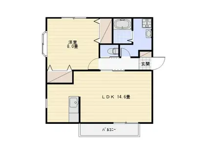 ティエドIIO B(1LDK/2階)の間取り写真