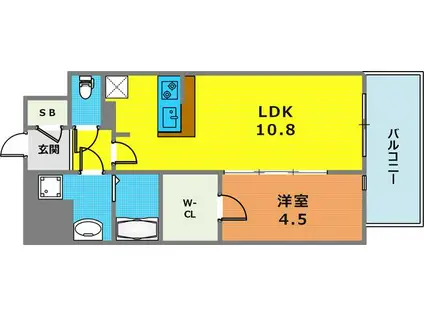 ソルテラス神戸栄町通(1LDK/7階)の間取り写真