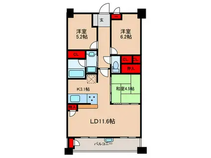 Dクラディア川西(3LDK/15階)の間取り写真