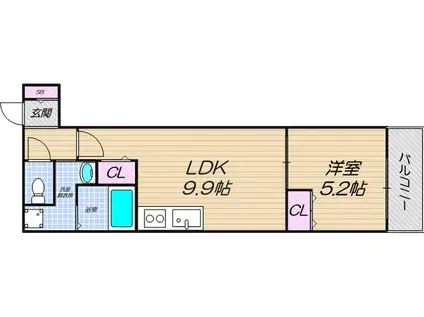 フジパレス華 北田辺(1LDK/2階)の間取り写真