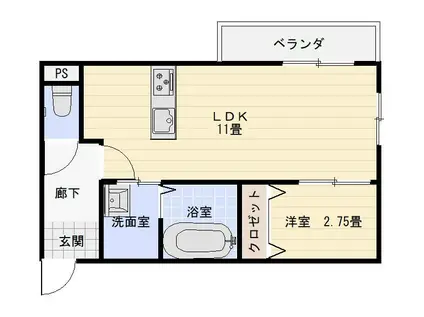 西町75番館(1LDK/1階)の間取り写真