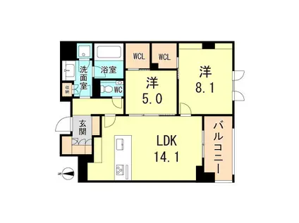 シャーメゾンステージ香櫨園(2LDK/4階)の間取り写真