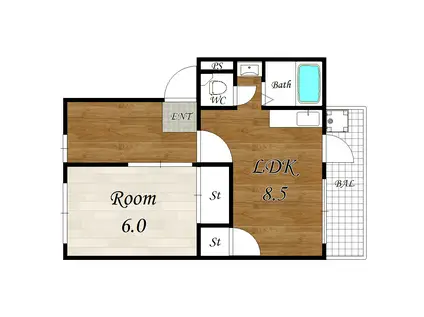 アウラベッラ 清風荘(1LDK/1階)の間取り写真