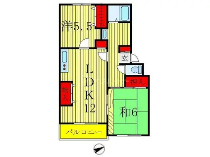 ペアフィールドハウス(2LDK/3階)の間取り写真