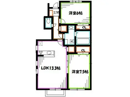 パルフェ武蔵野(2LDK/1階)の間取り写真
