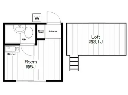 ハイツ梅里(ワンルーム/2階)の間取り写真