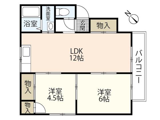 プレジールスミダB棟(2LDK/2階)の間取り写真