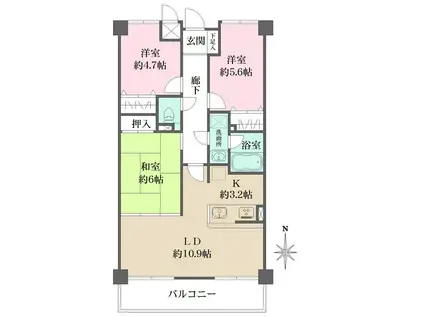 コアシティ翠町(3LDK/2階)の間取り写真