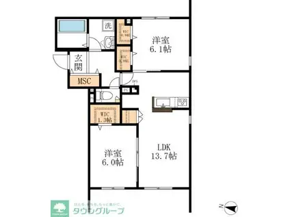 メゾンドゥラミティエ(2LDK/1階)の間取り写真