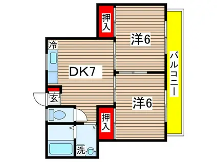 シャインハイツ(2DK/2階)の間取り写真