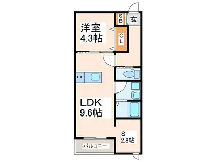 シャロム渡鹿(1SLDK/1階)の間取り写真
