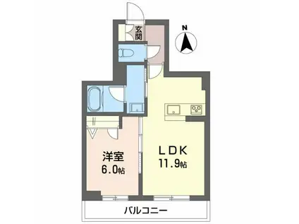 アンビシア西ノ内(1LDK/1階)の間取り写真