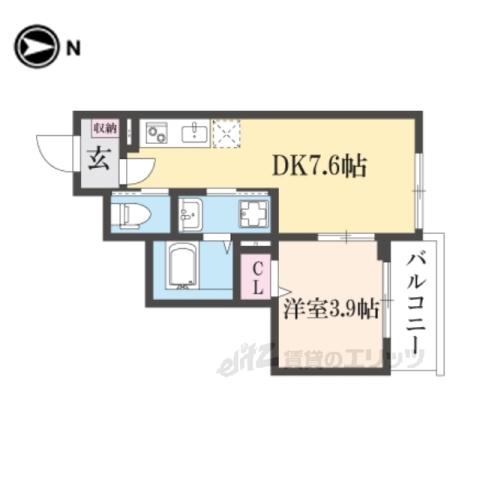 アビタシオン嵯峨嵐山(1DK/3階)の間取り写真