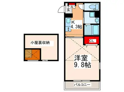 プレッソ新石切(1K/2階)の間取り写真