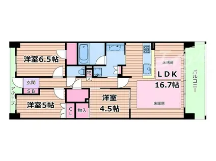 プラウド箕面船場(3LDK/9階)の間取り写真