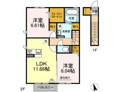 ソレイユI(2LDK/2階)の間取り写真