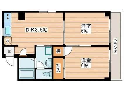 青砥パ-クマンション90(2DK/3階)の間取り写真
