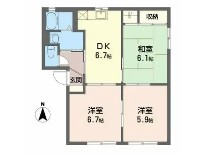 ラ・ヴィラージュ B(3DK/1階)の間取り写真