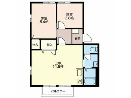 グリーンポケット B棟(2LDK/1階)の間取り写真