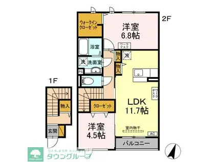 シエルツリーI(2LDK/2階)の間取り写真