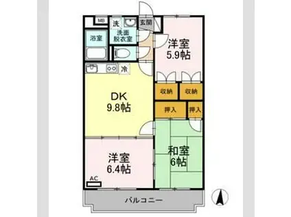 サンライズ宝塚(3DK/3階)の間取り写真