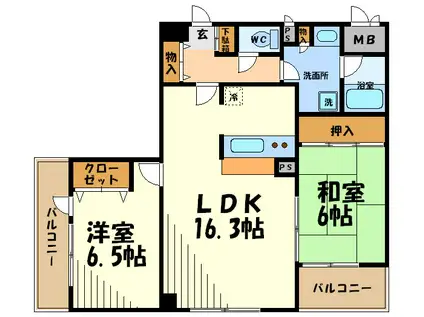 アクシス調布(2LDK/10階)の間取り写真