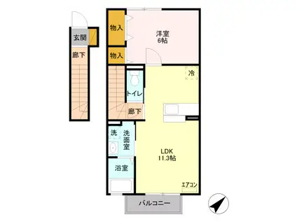 アマルフィ東三島B(1LDK/2階)の間取り写真