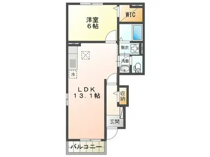 ヒルオブサプリングB棟(1LDK/1階)の間取り写真