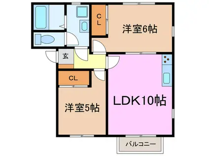 プロヴァンス(2LDK/2階)の間取り写真