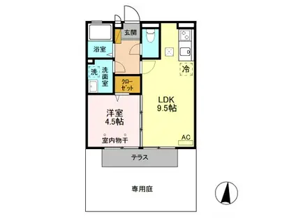 アクア・コーチェ 西矢島町(1LDK/1階)の間取り写真