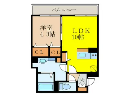 ルリエ江坂(1LDK/3階)の間取り写真