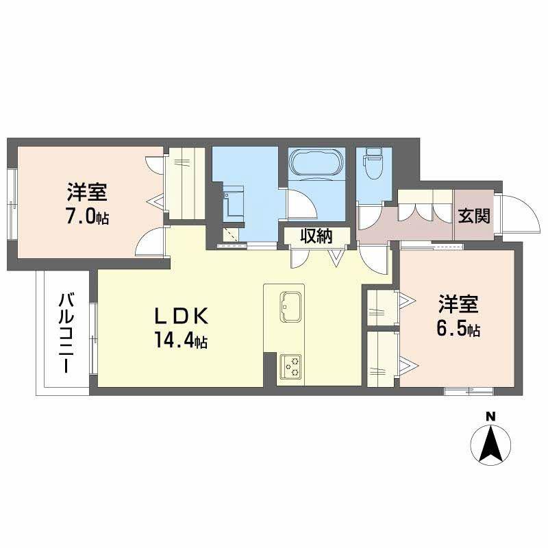 シャーメゾン 香芝 ワイケイ(2LDK/2階)の間取り写真