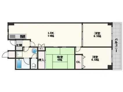 ローレルハイツ北天満2号棟(3LDK/2階)の間取り写真