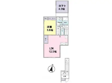 WISHING STAR(1LDK/2階)の間取り写真