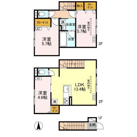 セレスティア竹ノ塚(3LDK/2階)の間取り写真