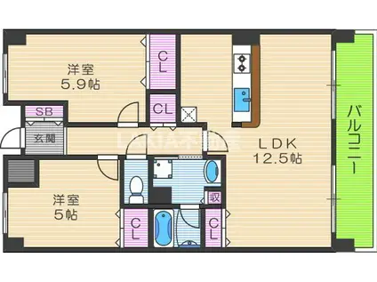 ハーヴェスト今川2番館(2LDK/3階)の間取り写真