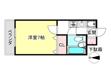 ヴィラサンシルク西大路(1K/3階)の間取り写真