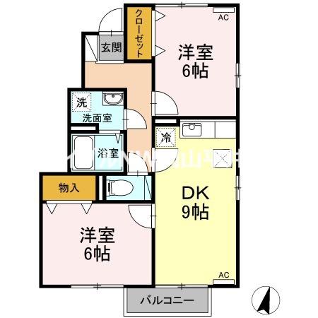 エバーグリーンA棟(2LDK/2階)の間取り写真