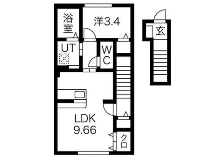 プラシード(1SK/2階)の間取り写真