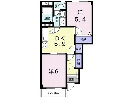 セレッソ十日市B棟(2DK/1階)の間取り写真