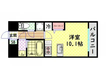 MELDIA CREST TAPP NAMBA ウエスト(ワンルーム/13階)の間取り写真