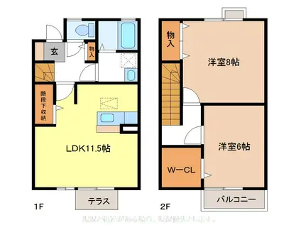リジェール風間 C棟(2LDK/1階)の間取り写真