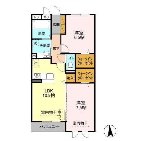 ゼピュロス学園の森 M(2LDK/3階)の間取り写真