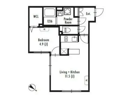 グランパセオ中目黒イースト(1LDK/B1階)の間取り写真