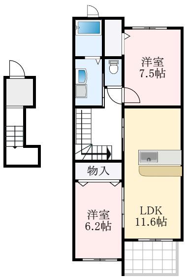 サザンクロス(2LDK/2階)の間取り写真