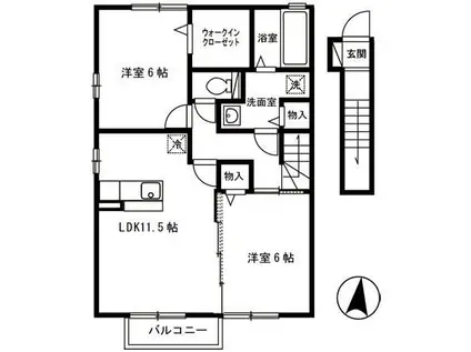 ラフィーネ・キコ(2LDK/2階)の間取り写真