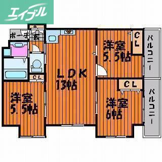 ベンハウス伊福町(3LDK/2階)の間取り写真