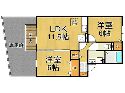 プレアデス見川E(1LDK/1階)の間取り写真