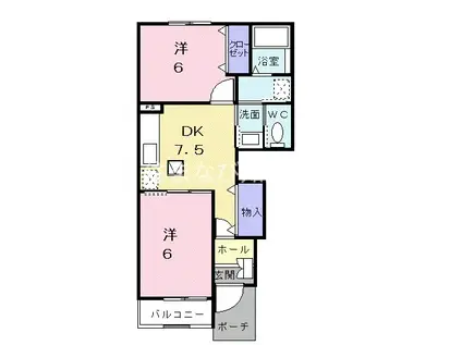てぃーだA(2DK/1階)の間取り写真